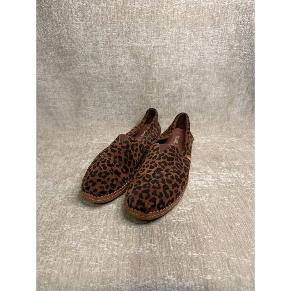 Toms Women's Leopard Print Suede Leather Wrap Alpargata Espadrille Brown Size 9